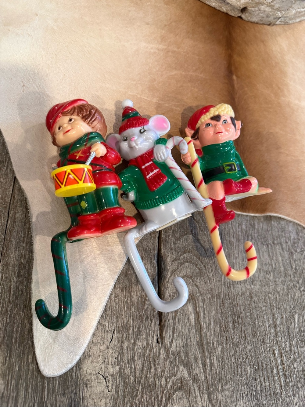 Vintage Set of 3 Plastic Stocking Hooks/Hangers